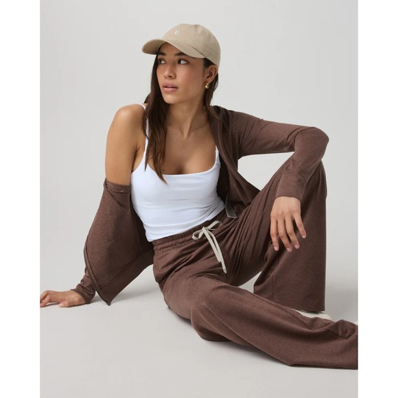 Vuori Tops - Vuori Halo Mini Full Zip Hoodie Sable Heather Brown Cropped Sweatshirt Womens